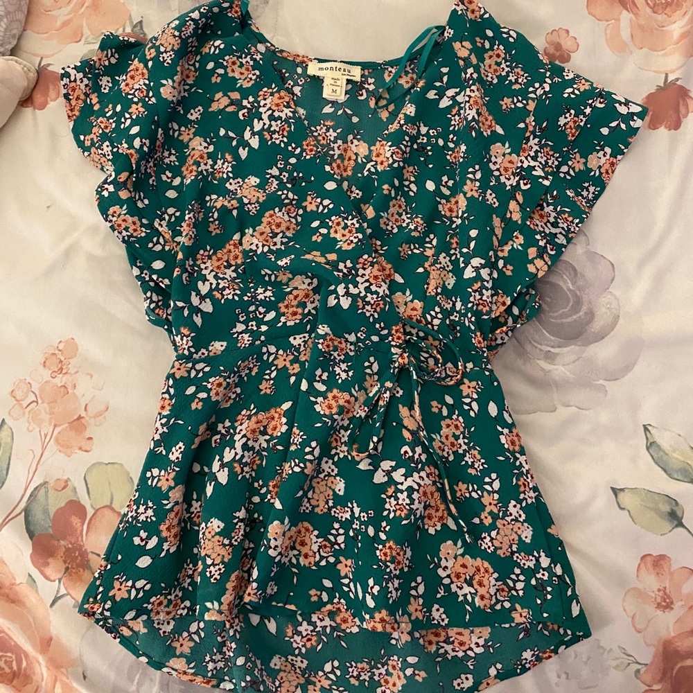 green and pink sophisticated blouse